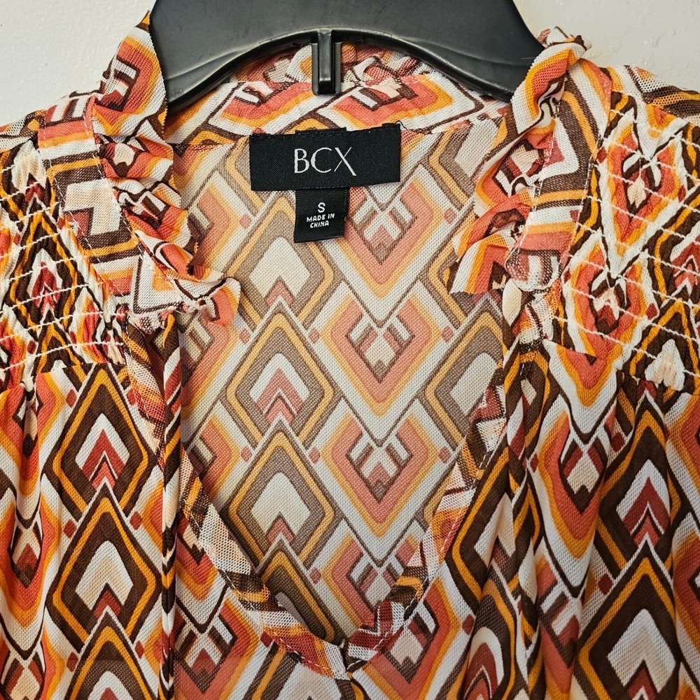 BCX Womens 2 pc Geometric Mesh Sleeveless Smocked Waist Blouse with cami Small - Picture 3 of 12